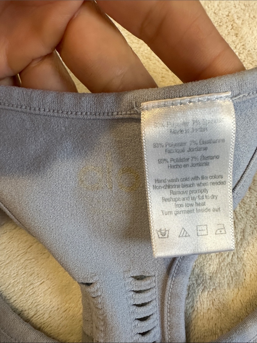 ALO-Light Blue Laser-Cut Racerback Crop Top size small ( read below - Picture 2 of 8